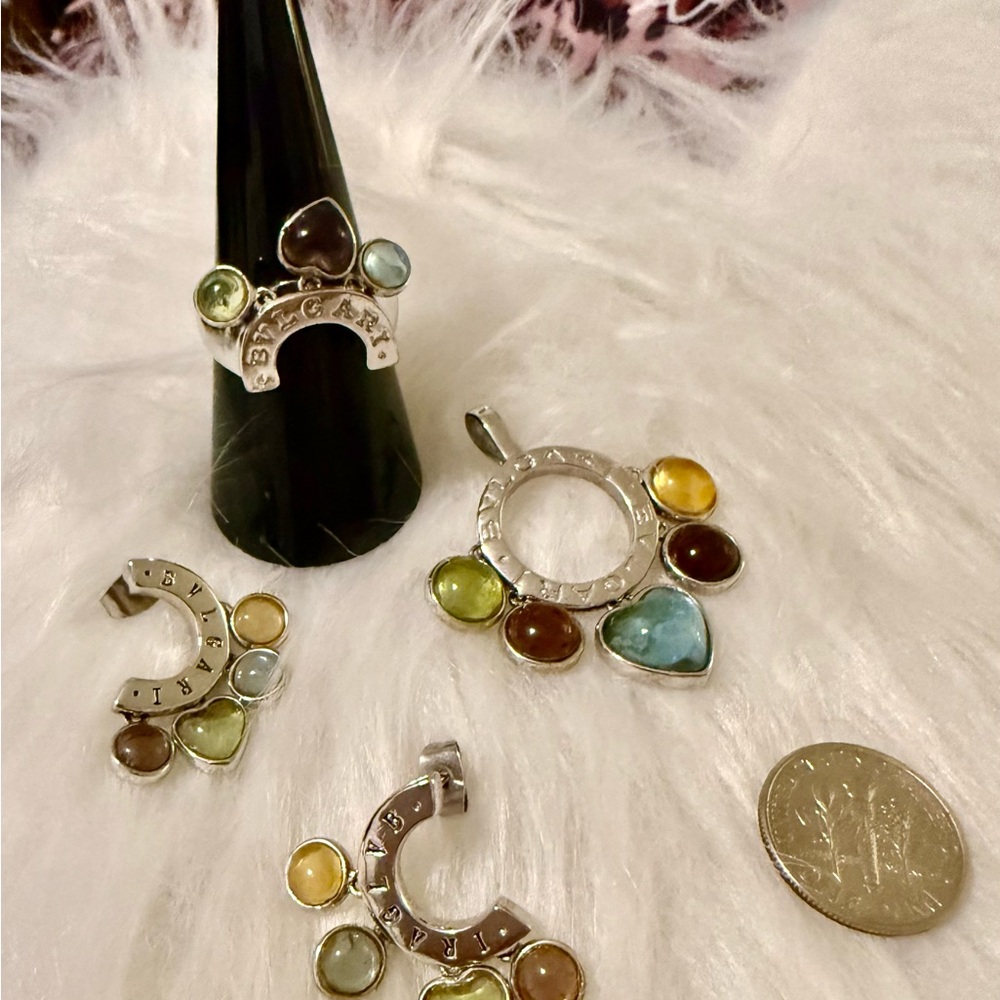 Silver 925 Multi-Stone Inspired Pendant Set; Ring Size 7